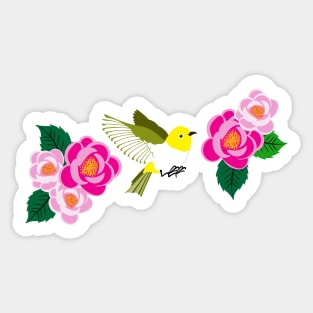 Japanese sakura flowers with yellow birds Sticker